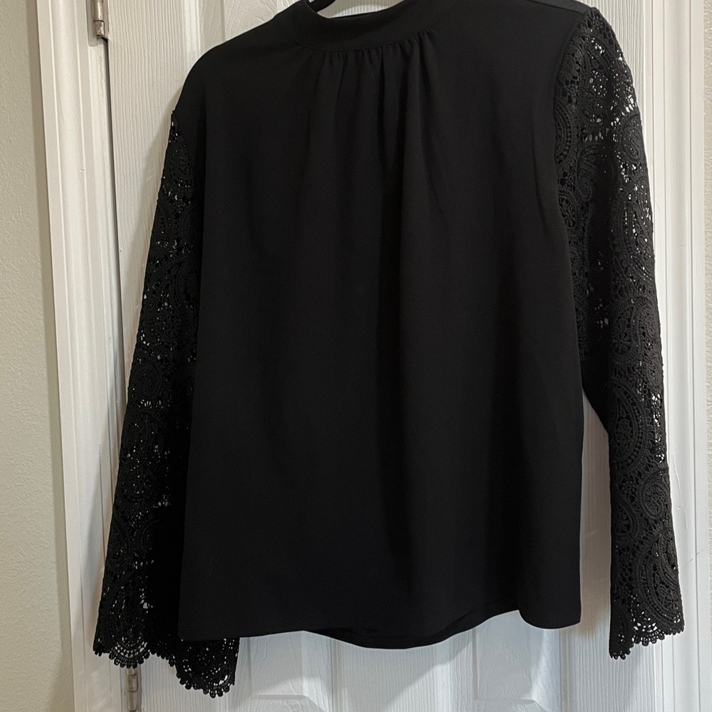 Ann Taylor Black Blouse with Lace Sleeves